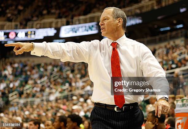 Head coach Dwayne Stephens of the Louisiana-Lafayette Ragin' Cajuns instructs from the sideline during the game against the Michigan State Spartans...