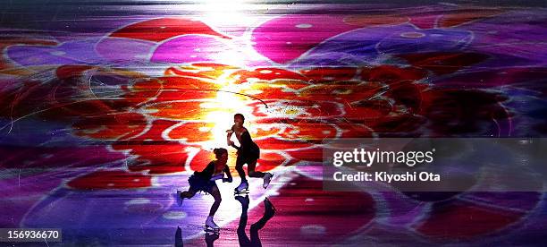 Children perform on ice for "Thank you from Tohoku" in the Gala Exhibition during day three of the ISU Grand Prix of Figure Skating NHK Trophy at...