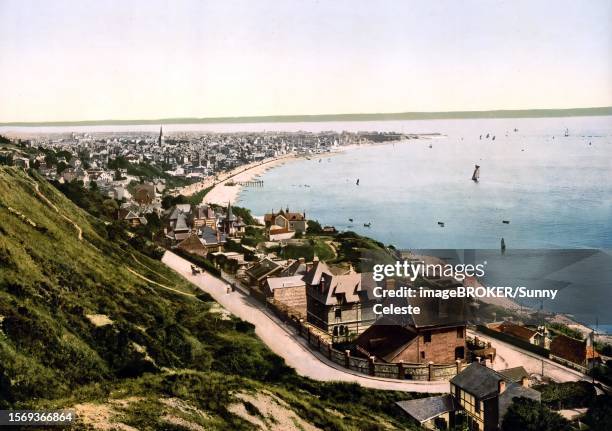 general view and mouth of the seine, le havre, france, c. 1890, historic, digitally enhanced reproduction of a photochrome print from 1895 - estuary stock illustrations