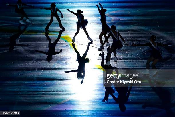 Children perform on ice for "Thank you from Tohoku" in the Gala Exhibition during day three of the ISU Grand Prix of Figure Skating NHK Trophy at...