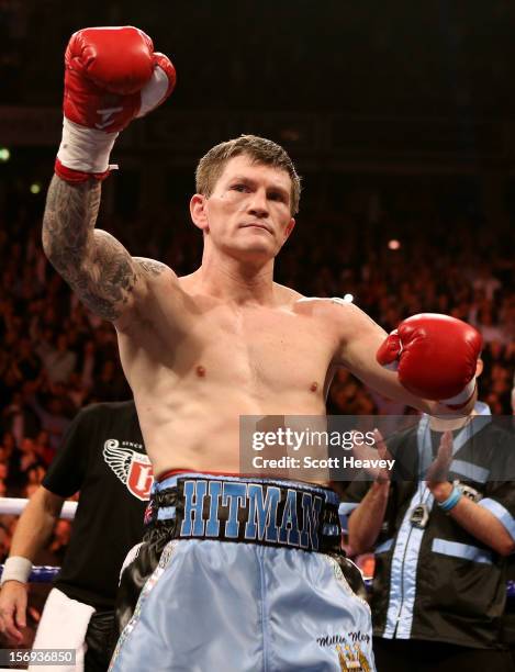 Ricky Hatton of Great Britain prior to his Welterweight bout with Vyacheslav Senchenko of Ukraine at the MEN Arena on November 24, 2012 in...