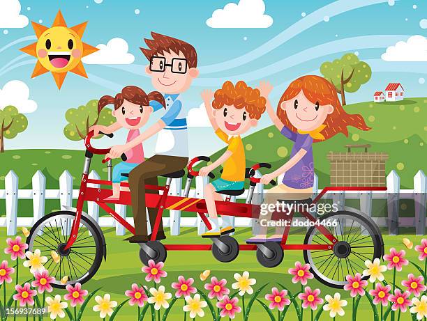 tandem bicycle - family cycle stock illustrations