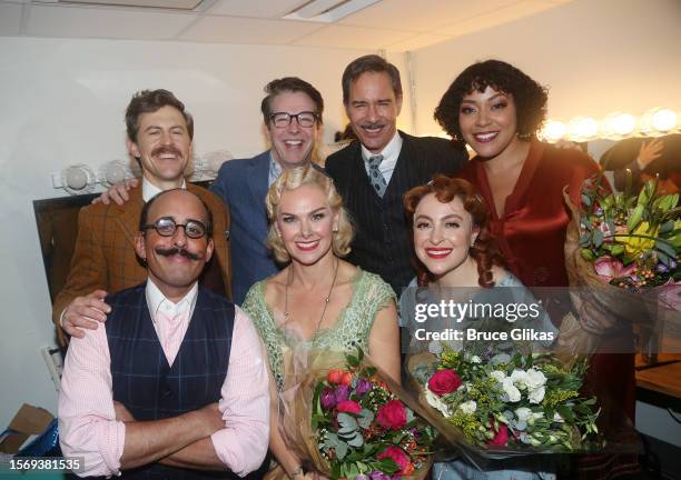 Alex Moffat, Sean Hayes, Eric McCormack, Lilli Cooper Nehal Joshi, Laura Bell Bundy, Dana Steingold pose backstage at the opening night for "The...