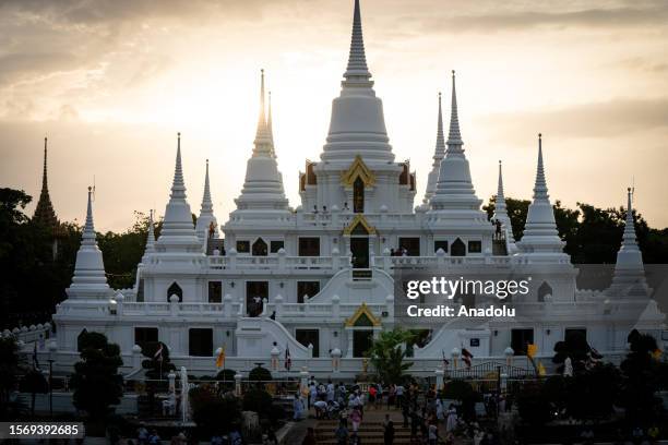General view of Wat Asokaram during Asalha Puja Day in Samut Prakan, Thailand on August 1, 2023. Asalha Puja Day, also known as Dhamma Day, is a...