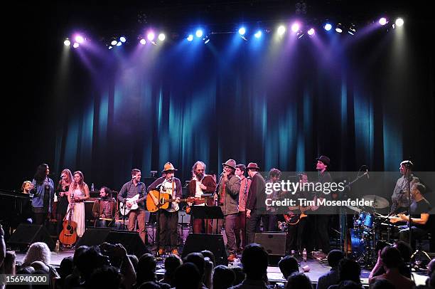 Alecia Chakour, Blake Hazard, Scott McMicken, Eric D. Johnson, Andy Cabic, Nels Cline and the tribute band perform the finale during the Last Waltz...