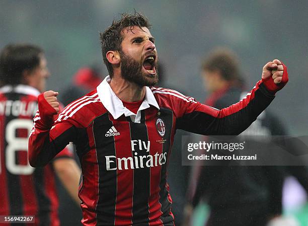 Antonio Nocerino of AC Milan celebrates a victory at the end of the Serie A match between AC Milan and Juventus FC at San Siro Stadium on November...