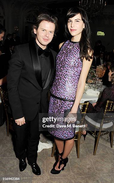 Christopher Kane and Caroline Sieber attend a drinks reception at the 58th London Evening Standard Theatre Awards in association with Burberry at The...