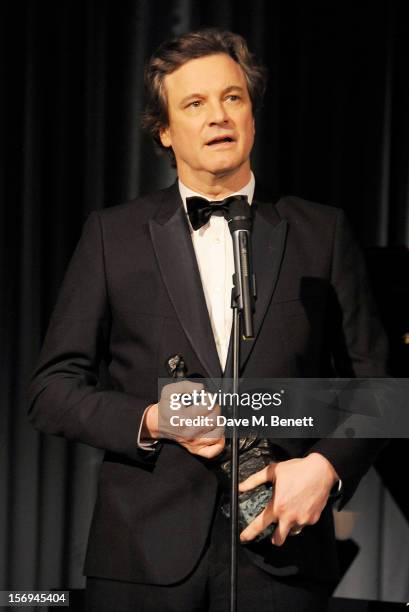 Colin Firth presents the Best Director award at the 58th London Evening Standard Theatre Awards in association with Burberry at The Savoy Hotel on...