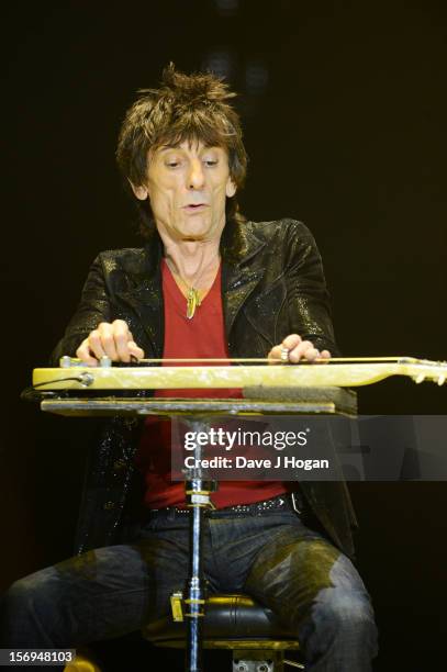 Ronnie Wood of the Rolling Stones performs at 02 Arena on November 25, 2012 in London, England.