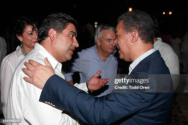 Producer Amir Delara and ex President Leonel Fernandez talk at the 6th Annual Dominican Republic Global Film Festival 2012 on November 16, 2012 in...