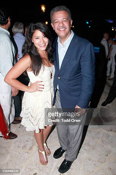 Actress Gina Rodriguez and ex President of the Dominican Republic Leonel Fernandez pose at the 6th Annual Dominican Republic Global Film Festival...