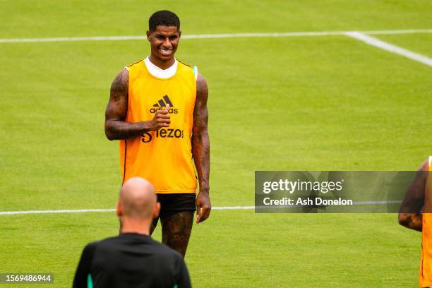 Marcus Rashford of Manchester United trains during a training session at Qualcomm Stadium on July 25, 2023 in San Diego, California.