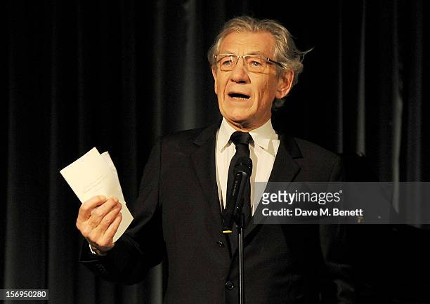 Sir Ian McKellen presents the Moscow Art Theatre's Golden Seagull award at the 58th London Evening Standard Theatre Awards in association with...