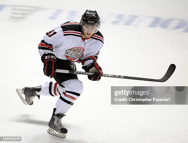 Brennan Saulnier of the Weeks Crushers skates during the game against the Summerside Western Capitals on November 25, 2012 at the Consolidated Credit...