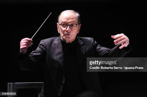 Composer Ennio Morricone performs at Unipol Arena on November 24, 2012 in Bologna, Italy.