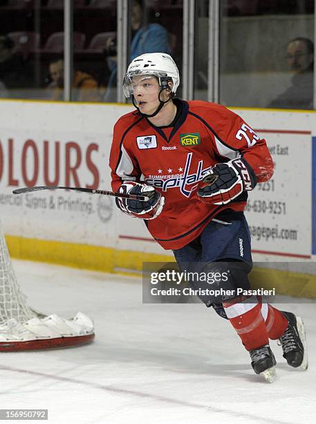 Craig MacLaughlin of the Summerside Western Capitals skates during the game against the Weeks Crushers on November 25, 2012 at the Consolidated...