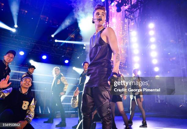 Justin Bieber performs during the halftime show at the CFL's 100th Grey Cup Championship at the Rogers Centre on November 25, 2012 in Toronto, Canada.