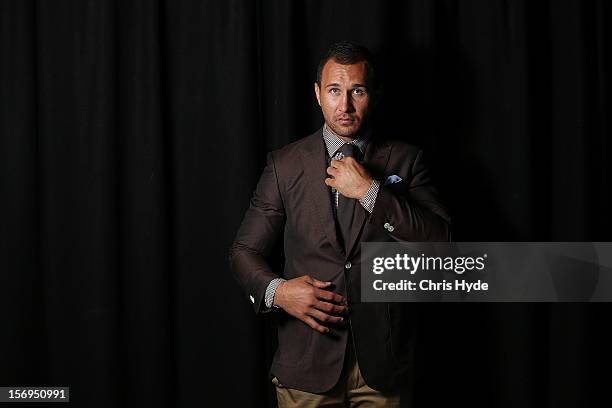 Quade Cooper poses for a photograph after a press conference at Brisbane Entertainment Centre on November 26, 2012 in Brisbane, Australia.