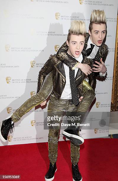 John Grimes and Edward Grimes aka Jedward arrive at the British Academy Children's Awards at the London Hilton on November 25, 2012 in London,...