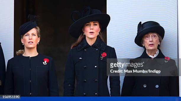 Sophie, Countess of Wessex, Catherine, Duchess of Cambridge and Lady Susan Hussey attend the annual Remembrance Sunday Service at the Cenotaph,...