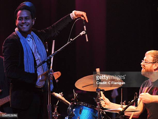 Twin Shadow and Joe Russo perform at The Last Waltz Tribute Concert at The Warfield Theater on November 24, 2012 in San Francisco, California.