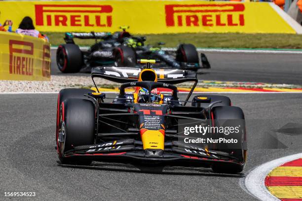 Sergio Perez of Mexico, driving the car with number 11 the RB19 Honda RBPT of Oracle Red Bull Racing team, on track during the F1 Grand Prix race of...