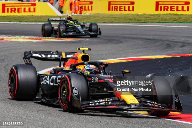 Sergio Perez of Mexico, driving the car with number 11 the RB19 Honda RBPT of Oracle Red Bull Racing team, on track during the F1 Grand Prix race of...
