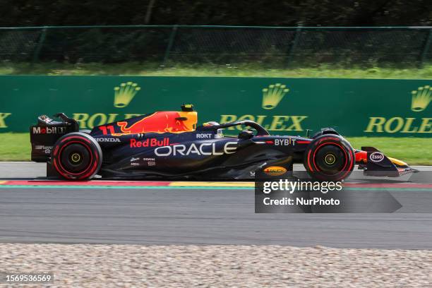 Sergio Perez of Mexico, driving the car with number 11 the RB19 Honda RBPT of Oracle Red Bull Racing team, on track during the F1 Grand Prix race of...