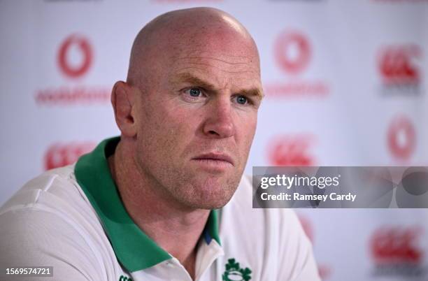 Dublin , Ireland - 1 August 2023; Forwards coach Paul O'Connell during an Ireland rugby press conference at the IRFU High Performance Centre in...