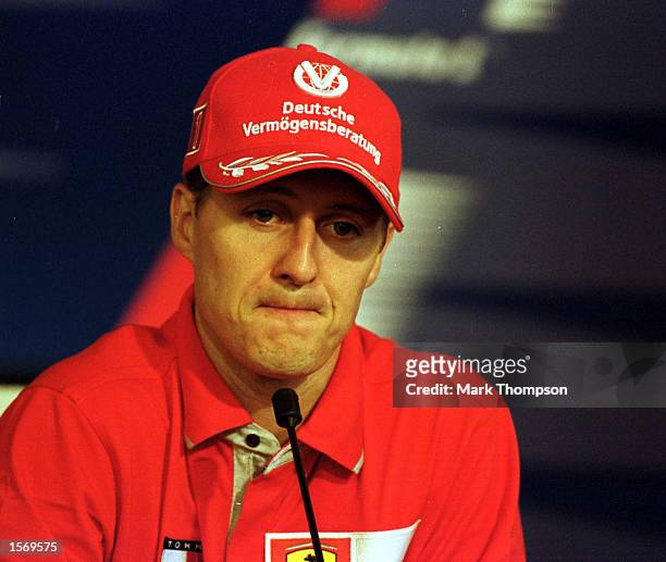 Michael Schumacher of Germany and Ferrari during the pre race press conference for the European Grand Prix at the Nurburgring, Germany. Mandatory...