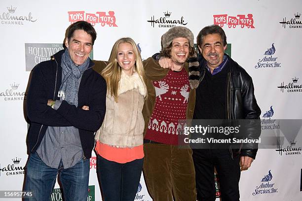 Actors Thomas Gibson, AJ Cook, Matthew Gray Gubler and Joe Mantegna attend the 2012 Hollywood Christmas Parade Benefiting Marine Toys For Tots on...
