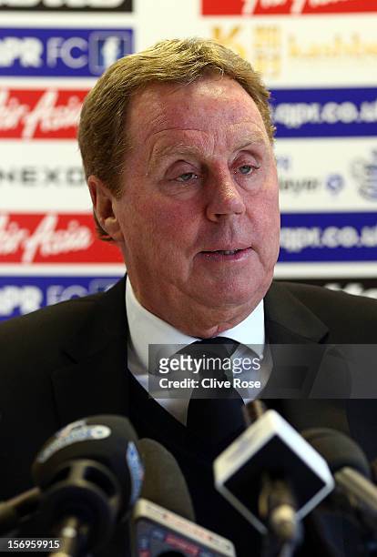 Harry Redknapp talks during a press conference after being unveiled as the new Queens Park Rangers Manager on November 26, 2012 in Harlington,...