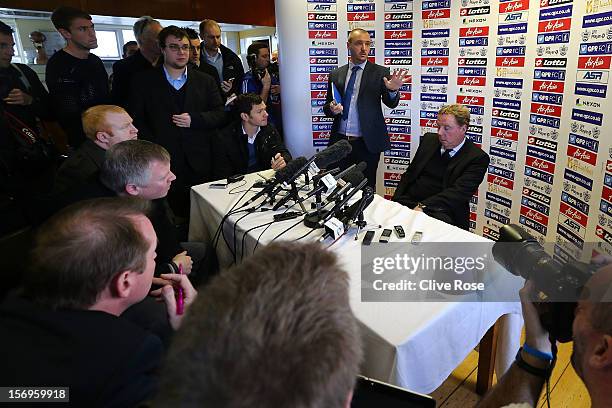 Harry Redknapp talks during a press conference after being unveiled as the new Queens Park Rangers Manager on November 26, 2012 in Harlington,...