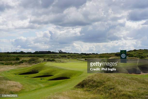 General view of the 12th green prior to The Senior Open Presented by Rolex at Royal Porthcawl Golf Club on July 25, 2023 in Bridgend, Wales.