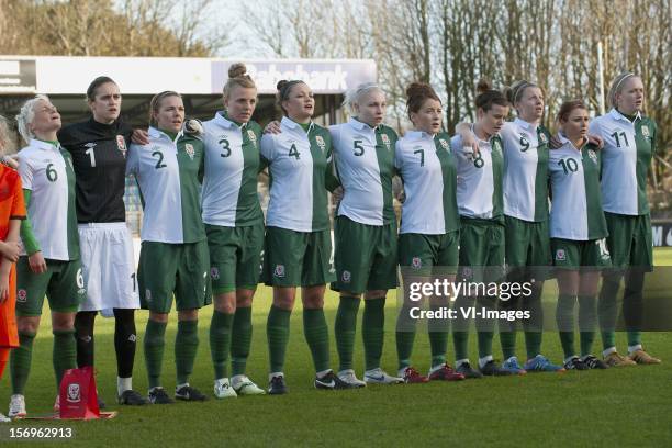 Jessica Fishlock of Wales, goalkeeper Rhian Nokes of Wales, Loren Dykes of Wales, Sophie Ingle of Wales, Nia Jones of Wales, Lauren Price of Wales,...