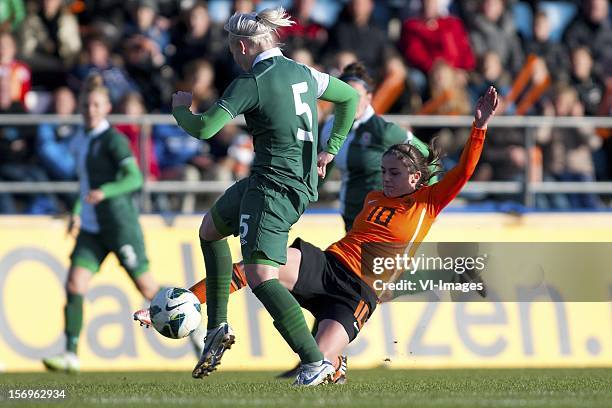 Lauren Price of Wales, DanieÌˆlle van de Donk of Holland during the Women's international friendly match between Netherlands and Wales, at Tata steel...