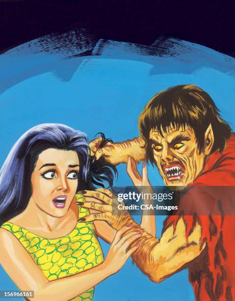 monster attacking woman - sleeveless top stock illustrations