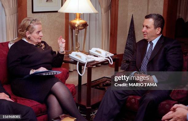 Israeli Prime Minister Ehud Barak meets with US Secretary of State Madeleine Albright 14 December 1999 in Washington, DC. Barak will meet with Syrian...