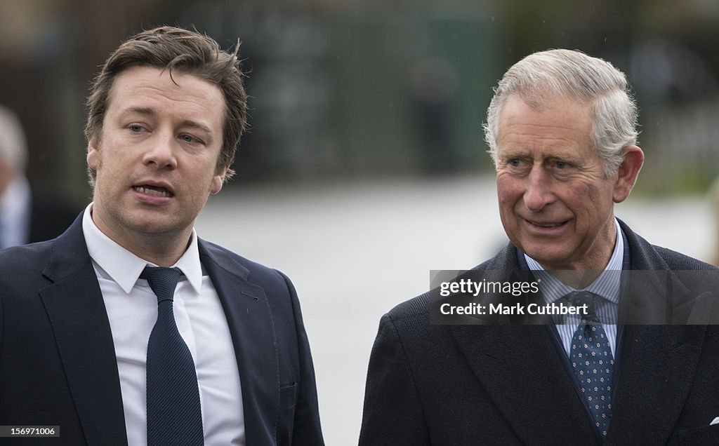 Prince Charles, Prince of Wales and Jamie Oliver Visit Carshalton Boys Sports College