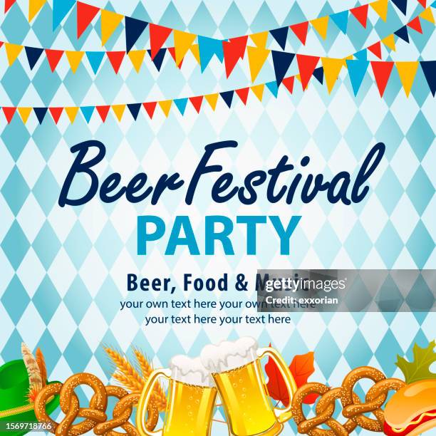beer festival party invitation with checked pattern - bavaria stock illustrations