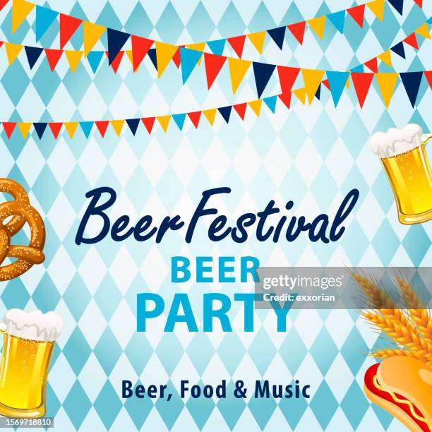 stockillustraties, clipart, cartoons en iconen met beer festival party invitation with checked pattern - bierfest