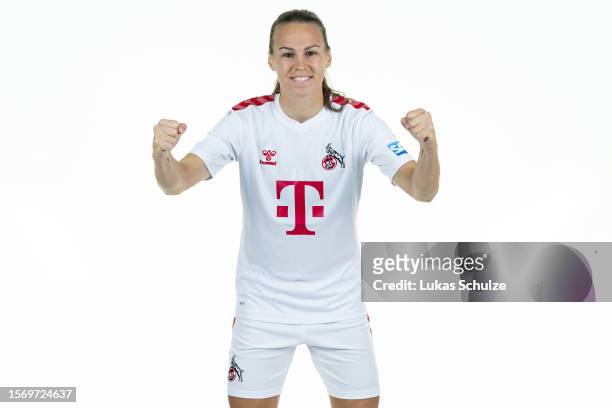 Dora Zeller of Köln poses during the team presentation of 1. FC Köln Women's at Geissbockheim on July 24, 2023 in Cologne, Germany.