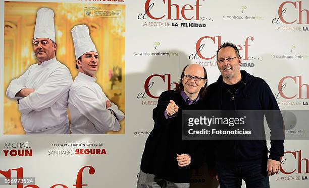 Santiago Segura and Jean Reno attend a photocall for 'El Chef, La Receta de la Felicidad' at The Intercontinental Hotel on November 26, 2012 in...