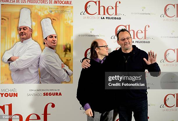 Santiago Segura and Jean Reno attend a photocall for 'El Chef, La Receta de la Felicidad' at The Intercontinental Hotel on November 26, 2012 in...