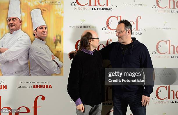 Santiago Segura and Jean Reno attend a photocall for 'El Chef, La Receta de la Felicidad' at The Intercontinental Hotel on November 26, 2012 in...