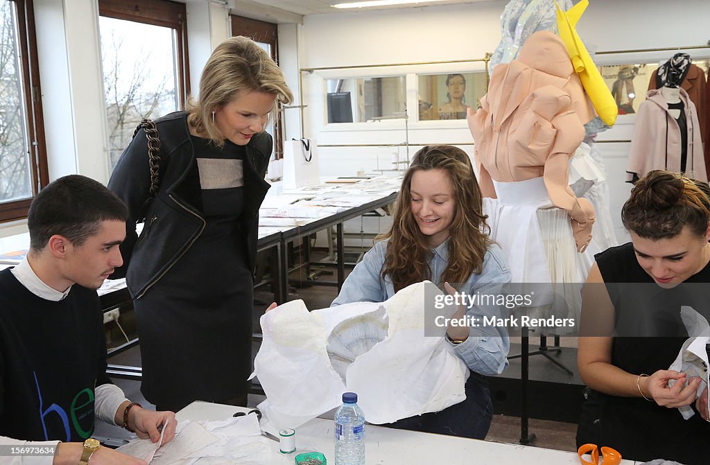 Princess Mathilde Of Belgium Visits ENFAV Arts Academy