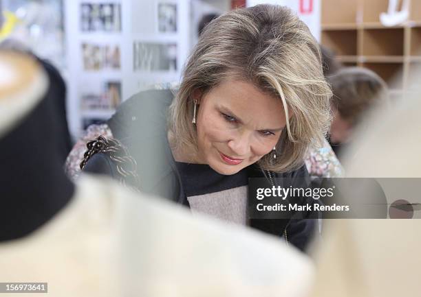 Princess Mathilde of Belgium visits the ENSAV Arts Academy on November 26, 2012 in Brussels, Belgium.