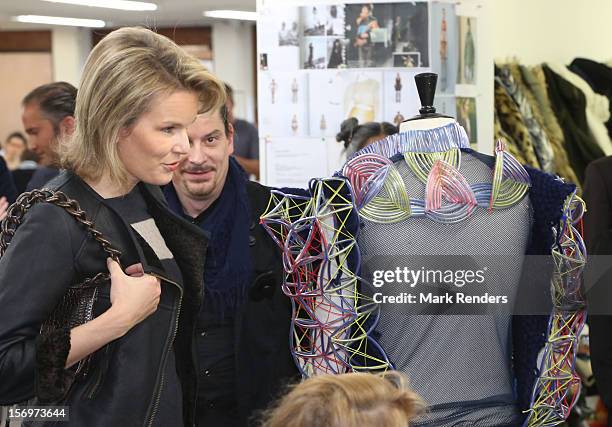 Princess Mathilde of Belgium visits the ENSAV Arts Academy on November 26, 2012 in Brussels, Belgium.