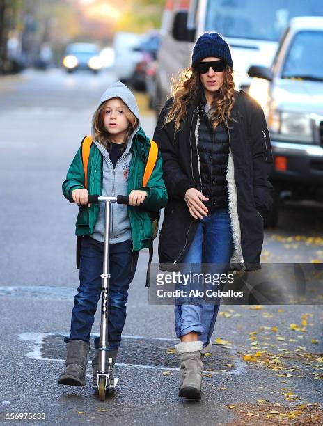 Sarah Jessica Parker and James Wilkie Broderick are seen in the West Village at Streets of Manhattan on November 26, 2012 in New York City.