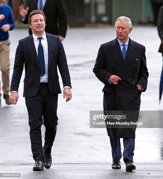 Prince Charles, Prince of Wales and chef Jamie Oliver visit Carshalton Boys Sports College to see how the school has transformed its approach to...